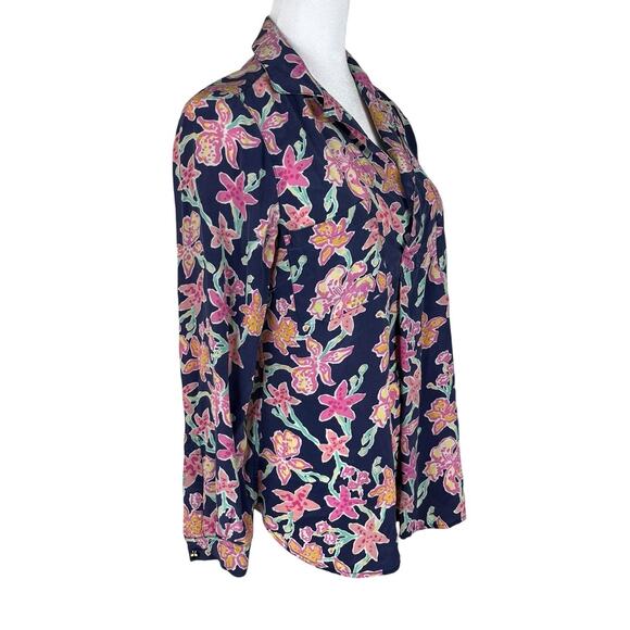 Lilly Pulitzer Boston Silk Blouse Bright Navy Pretty Social Vacation Size Small - Picture 3 of 7